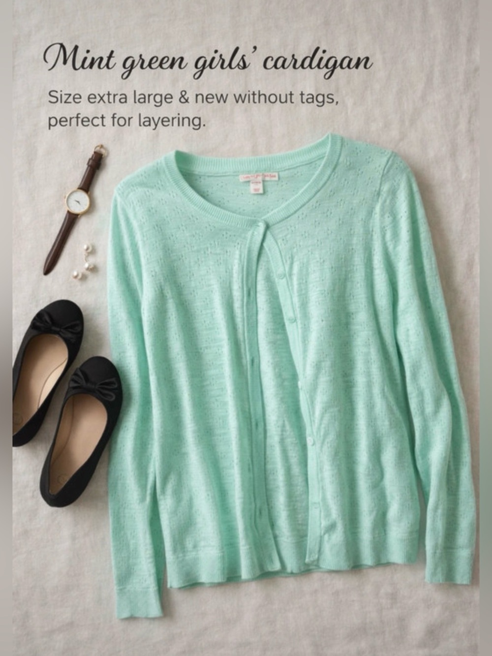 Cat & Jack Mint Green Women's Button-Front Cardigan